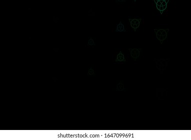 Fondo vector verde oscuro con símbolos misteriosos. Diseño retro en estilo abstracto con formas de brujería. Base simple para su diseño oculto.