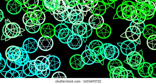 Dark Green vector backdrop with mystery symbols. Abstract illustration with gothic gradient shapes. Design for magic, spiritual events.