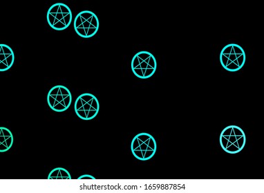 Fondo vector verde oscuro con símbolos misteriosos. Diseño retro en estilo abstracto con formas de brujería. Antecedentes para diseños esotéricos y místicos.