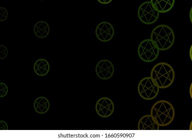 Dark Green vector backdrop with mystery symbols. Illustration with magical signs of spiritual power. Simple base for your occult design.