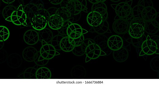 Dark Green vector backdrop with mystery symbols. Illustration with magical signs of spiritual power. Background for esoteric, mystic designs.