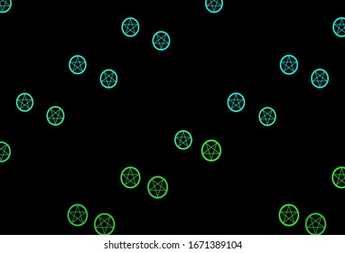 Dark Green vector backdrop with mystery symbols. Illustration with magical signs of spiritual power. Simple design for occult depiction.