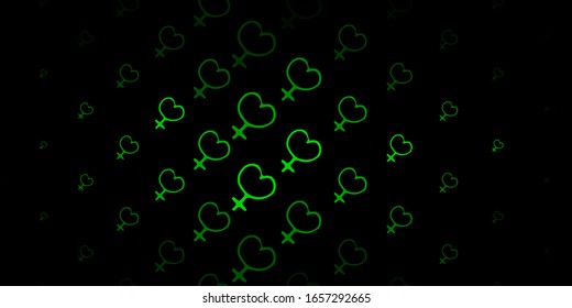 Dark Green vector backdrop with woman's power symbols. Colorful feminism symbols with a gradient in modern style. Background for International Women’s Day.