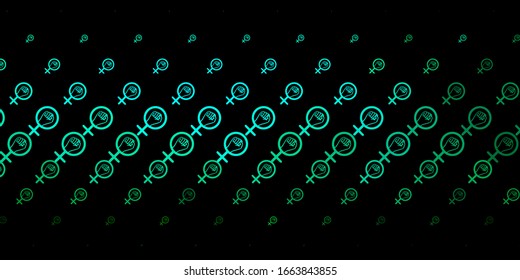 Dark Green vector backdrop with woman's power symbols. Illustration with signs of women's strength and power. Simple design for your web site.