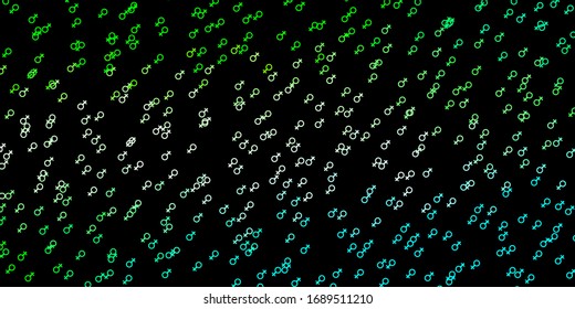 Dark Green vector backdrop with woman's power symbols. Colorful illustration with gradient feminism shapes. Elegant design for wallpapers.