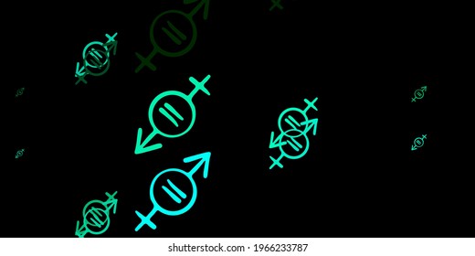 Dark Green vector backdrop with woman's power symbols. Colorful illustration with gradient feminism shapes. Elegant design for wallpapers.