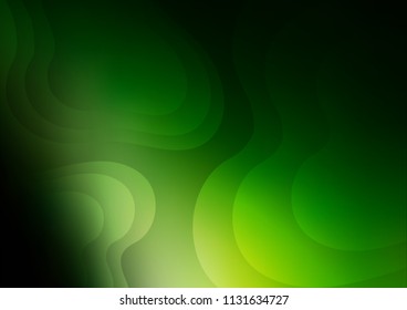 Dark Green vector background with abstract lines. Shining illustration, which consist of blurred lines, circles. The template for cell phone backgrounds.