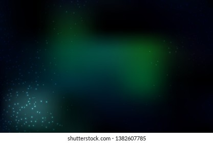 Dark Green vector background with astronomical stars. Space stars on blurred abstract background with gradient. Pattern for futuristic ad, booklets.