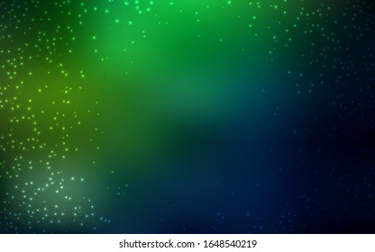 Fondo vector verde oscuro con estrellas astronómicas. Decoración borrosa de estilo sencillo con estrellas galaxiales. Patrón para sitios web de astrología.