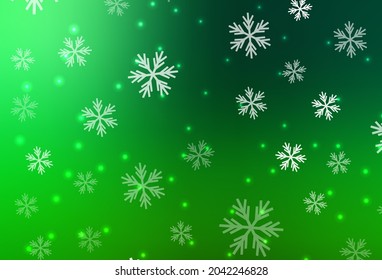 Dark Green vector background with beautiful snowflakes, stars. Gradient colorful illustration with snow in christmas style. Design for New Year ad, booklets.
