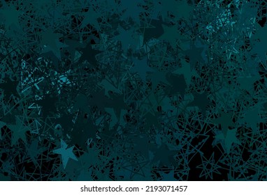 Dunkelgrüner Vektorhintergrund mit schönen Schneeflocken, Sternen. Farbige Illustration mit Farbverlauf-Schnee-Formen. Muster für Neujahrswebseiten.