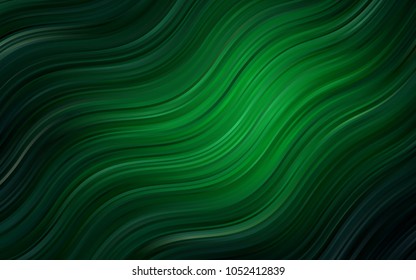 Dark Green vector background with bent ribbons. Shining illustration, which consist of blurred lines, circles. Pattern for your business design.