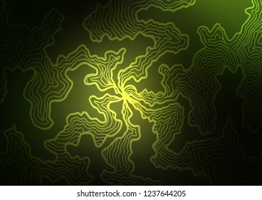 Dark Green vector background with bent ribbons. Shining illustration, which consist of blurred lines, circles. Marble design for your web site.