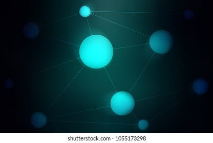 Dark Green vector background with bubbles, lines. Abstract illustration with colorful discs and triangles. Completely new template for your brand book.