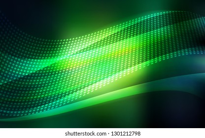 Dark Green vector background with bubbles, lines. Abstract illustration with colorful discs and triangles. Pattern for trendy fabric, wallpapers.