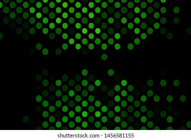 Dark Green vector background with bubbles. Blurred bubbles on abstract background with colorful gradient. Pattern of water, rain drops.