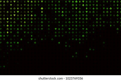 Dark Green vector background with cards signs. Colored illustration with hearts, spades, clubs, diamonds. Smart design for your business advert of casinos.