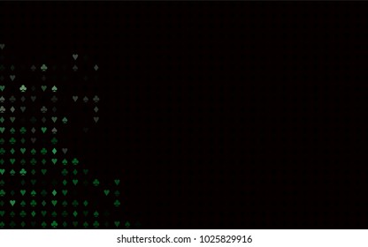 Dark Green vector background with cards signs. Shining illustration with hearts, spades, clubs, diamonds. Pattern for ads of parties, events in Vegas.