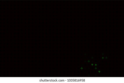 Dark Green vector background with cards signs. Colorful gradient with signs of hearts, spades, clubs, diamonds. Pattern for leaflets of poker games, events.