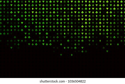 Dark Green vector background with cards signs. Colored illustration with hearts, spades, clubs, diamonds. Smart design for your business advert of casinos.