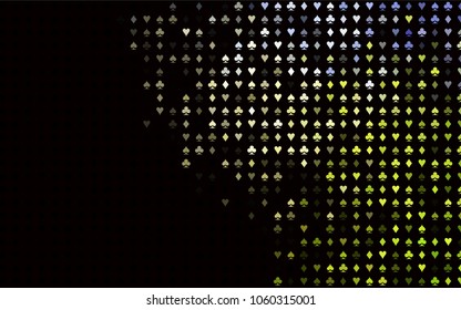 Dark Green vector background with cards signs. Glitter abstract sketch with isolated symbols of playing cards. Design for ad, poster, banner of gambling websites.