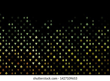 Dark Green vector background with cards signs. Colored illustration with hearts, spades, clubs, diamonds. Pattern for leaflets of poker games, events.