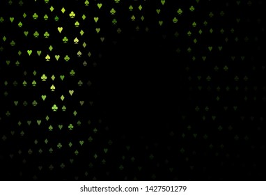 Dark Green vector background with cards signs. Glitter abstract sketch with isolated symbols of playing cards. Pattern for leaflets of poker games, events.