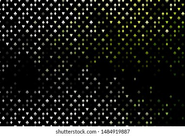Dark Green vector background with cards signs. Illustration with set of hearts, spades, clubs, diamonds. Pattern for booklets, leaflets of gambling houses.