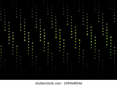 Dark Green vector background with cards signs. Shining illustration with hearts, spades, clubs, diamonds. Smart design for your business advert of casinos.