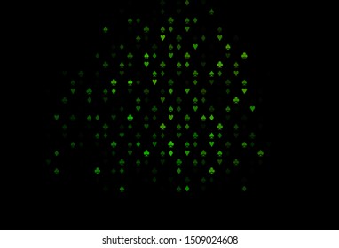 Dark Green vector background with cards signs. Blurred decorative design of hearts, spades, clubs, diamonds. Pattern for booklets, leaflets of gambling houses.