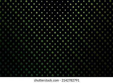 Dark green vector background with cards signs. Colorful gradient with signs of hearts, spades, clubs, diamonds. Pattern for ads of parties, events in Vegas.