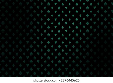 Dark green vector background with cards signs. Shining illustration with hearts, spades, clubs, diamonds. Pattern for leaflets of poker games, events.
