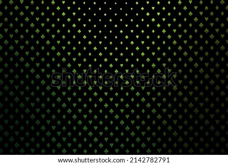 Dark green vector background with cards signs. Colorful gradient with signs of hearts, spades, clubs, diamonds. Pattern for ads of parties, events in Vegas.