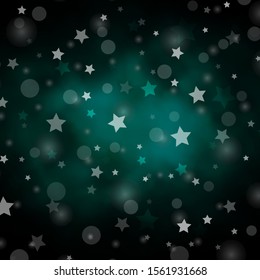 Dark Green vector background with circles, stars. Abstract illustration with colorful spots, stars. Texture for window blinds, curtains.