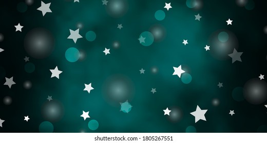 Fondo vector verde oscuro con círculos, estrellas. Discos coloridos, estrellas en un fondo de degradado simple. Patrón de tela de moda, papel pintado.