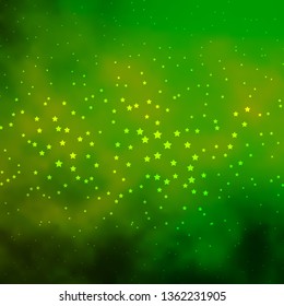 Dark Green vector background with colorful stars. Blur decorative design in simple style with stars. Theme for cell phones.