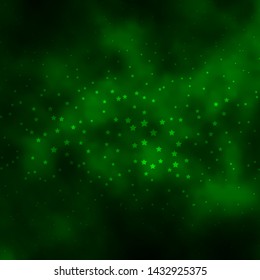 Dark Green vector background with colorful stars. Shining colorful illustration with small and big stars. Design for your business promotion.