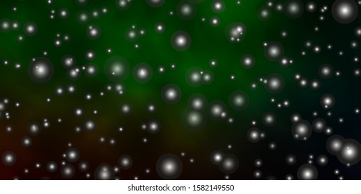 Dark Green vector background with colorful stars. Shining colorful illustration with small and big stars. Theme for cell phones.