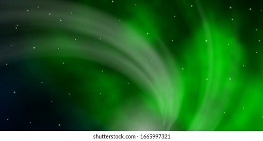 Dunkelgrüner Hintergrund der Vektorillustration mit bunten Sternen. Unscharfes dekoratives Design im einfachen Stil mit Sternen. Muster für Webseiten, Landing-Seiten.