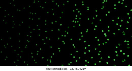 Fondo vector verde oscuro con estrellas coloridas. Brillante ilustración colorida con estrellas pequeñas y grandes. Patrón de anuncios de año nuevo, folletos.