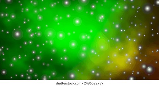 Dark Green vector background with colorful stars. Shining colorful illustration with small and big stars. Theme for cell phones.