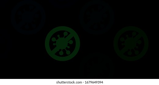 Dark Green vector background with covid-19 symbols. Colorful  gradient illness symbols in simple abstract style. Wallpaper for health protection.