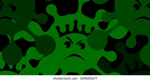 Dark green vector background with covid-19 symbols. Abstract illustration with biological gradient shapes. Wallpaper for health protection.