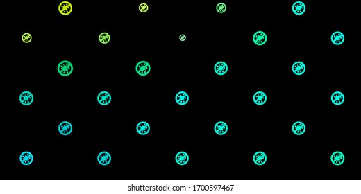 Dark Green vector background with covid-19 symbols. Simple design in abstract style with infection forms. Simple design against epidemic information.