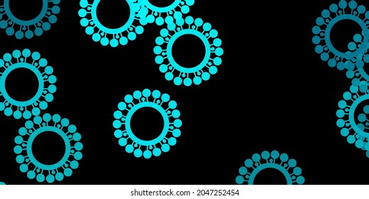 Dunkelgrüner Vektorhintergrund mit covid-19 Symbolen. Abstrakte Illustration mit biologischen Farbverlauf-Formen. Bestes Design für Quarantäneereignisse.