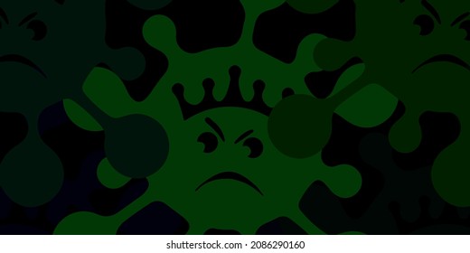 Dunkelgrüner Vektorhintergrund mit covid-19 Symbolen. Einfaches Design im abstrakten Stil mit Infektionsformen. Bestes Design für Quarantäneereignisse.