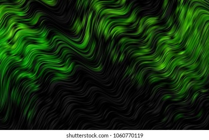 Dark Green vector background with curved circles. Modern gradient abstract illustration with bandy lines. Brand-new design for your ads, poster, banner.