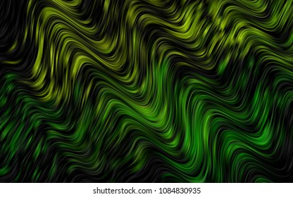 Dark Green vector background with curved circles. Modern gradient abstract illustration with bandy lines. Marble style for your business design.