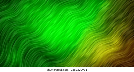 Fondo vector verde oscuro con líneas curvas. Ilustración colorida, que consiste en curvas. Mejor diseño para afiches, banners.