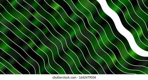 Dark Green vector background with curves. Colorful abstract illustration with gradient curves. Design for your business promotion.